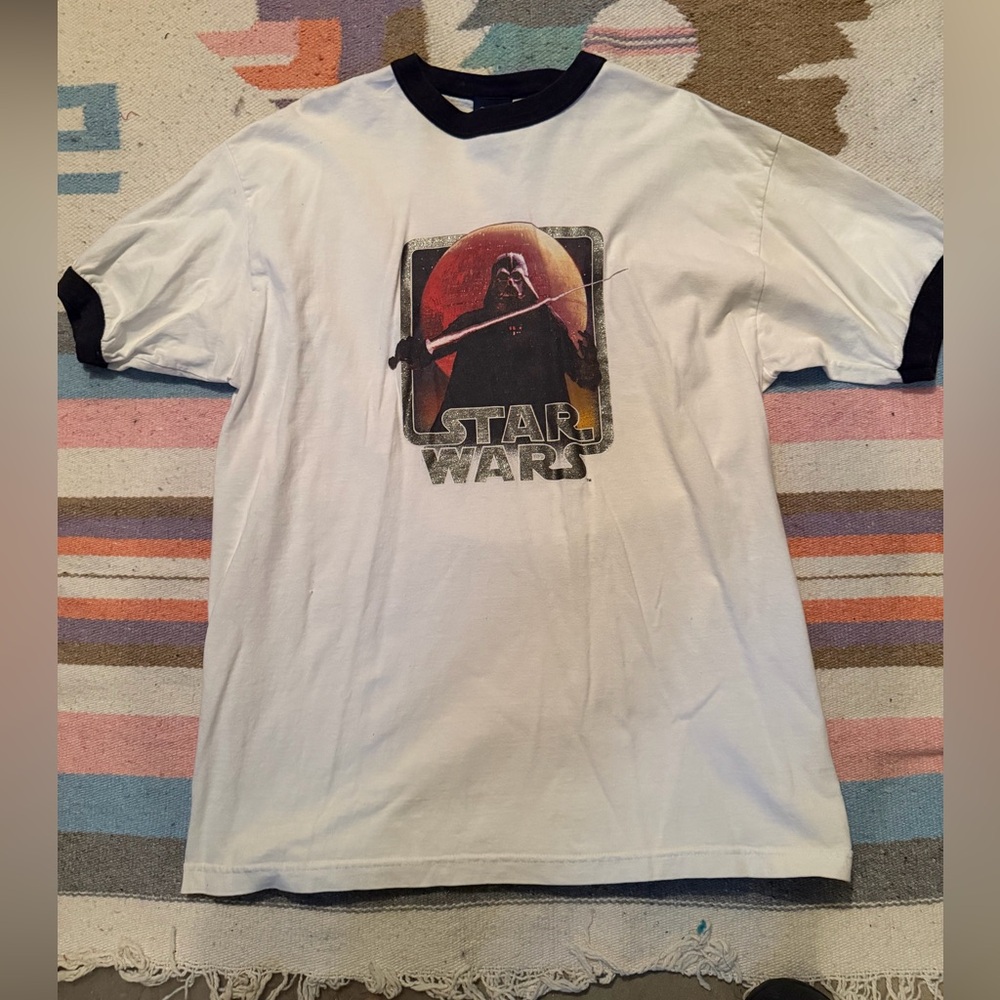 Vintage Star Wars Men’s Lucas Film Darth Vader Ringer T-Shirt White Sz XL
